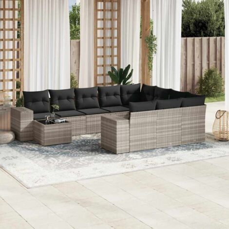 vidaXL Salon de jardin 11 pcs avec coussins gris clair résine tressée (1/5)