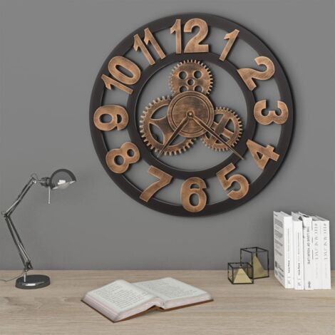 Vidaxl – Horloge murale en métal doré et noir 58 cm – Mécanisme unique – Construction robuste en métal et MDF – Lecture claire à distance