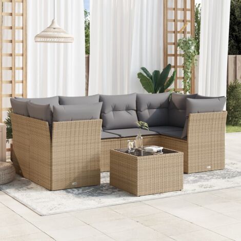 vidaXL Salon de jardin avec coussins 7 pcs beige résine tressée (1/3)