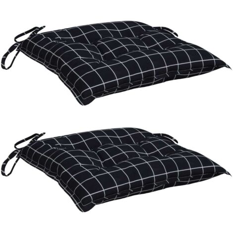 Coussins de chaise lot de 2 carreaux noir 40x40x7 cm tissu vidaXL