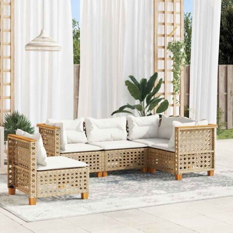 vidaXL Salon de jardin avec coussins 5 pcs beige résine tressée (1/5)