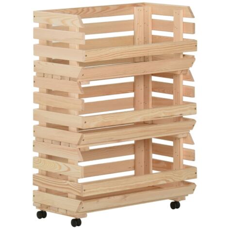 vidaXL Chariot à légumes 57x30x80 cm Bois de pin solide (1/6)
