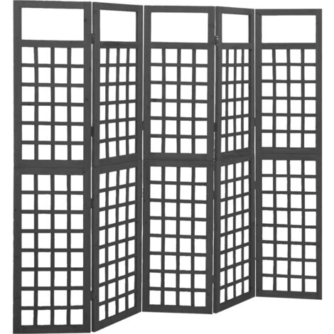 vidaXL 5-Panel Room Divider/Trellis Solid Fir Wood Black 201,5x180 cm