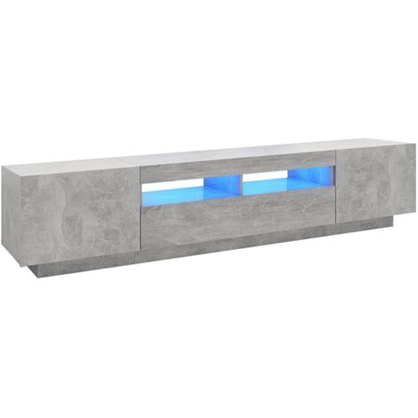 Vidaxl – Meuble TV gris béton 200x35x40 cm – Éclairage LED RVB intégré – Bois d'ingénierie – Espace de rangement séparé