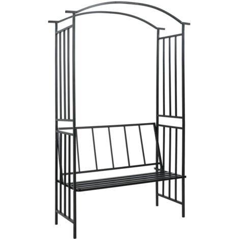 vidaXL Voûte de jardin avec banc Noir 128x50x207 cm Fer (1/6)