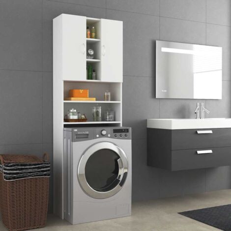 Vidaxl – Meuble bas de salle de bain blanc 64x25,5x190 cm – 2 portes et 9 compartiments – Matériau aggloméré – Fixation murale incluse (1/5)