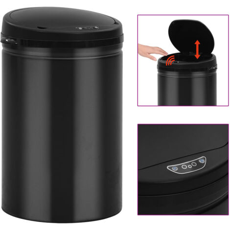 Vidaxl – Poubelle automatique 30 L – Acier au carbone noir – Capteur infrarouge – Couvercle amovible – Dimensions 30,5 x 51,5 cm