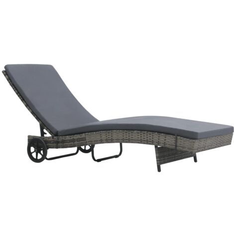 vidaXL Chaise longue avec roues et coussin Résine tressée Anthracite (1/5)
