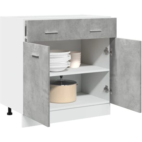 Vidaxl – Armoire de plancher à tiroirs gris béton 80x46x81,5 cm – Bois d'ingénierie résistant à l'humidité – 1 tiroir et 2 compartiments
