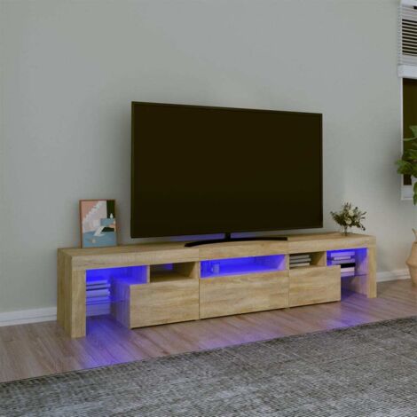 Vidaxl – Meuble TV avec éclairage LED – Bois d'ingénierie sonoma – 200x36,5x40 cm – Grand espace de rangement – Usage intérieur
