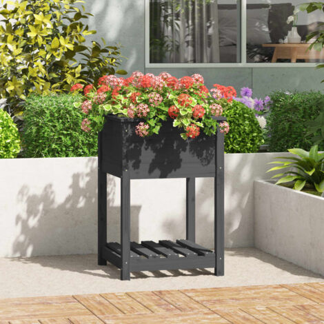 Jardinière avec étagère Gris 54x54x81 cm Bois massif de pin vidaXL (1/5)
