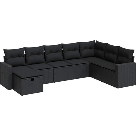 Salon de jardin 8 pcs avec coussins noir résine tressée vidaXL (1/5)