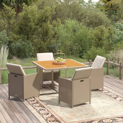 Vidaxl – Ensemble table et chaises de jardin 5 pcs – Poly rotin beige avec coussins épais – Résistant aux intempéries – Dimensions table 109x107x74 cm