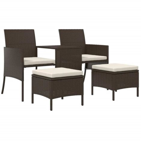 vidaXL Canapé de jardin table à thé et tabourets Résine tressée Marron (1/5)