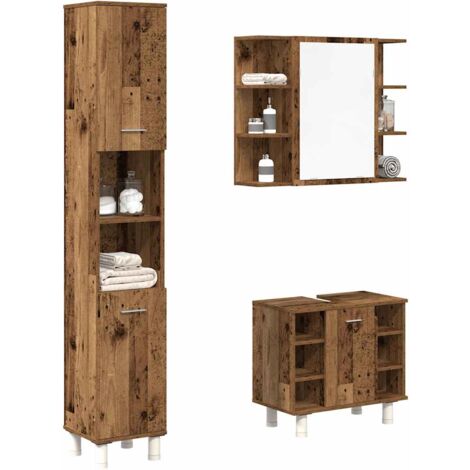 vidaXL 3 Piece Bathroom Furniture Set Old Wood Engineered Wood (1/5)