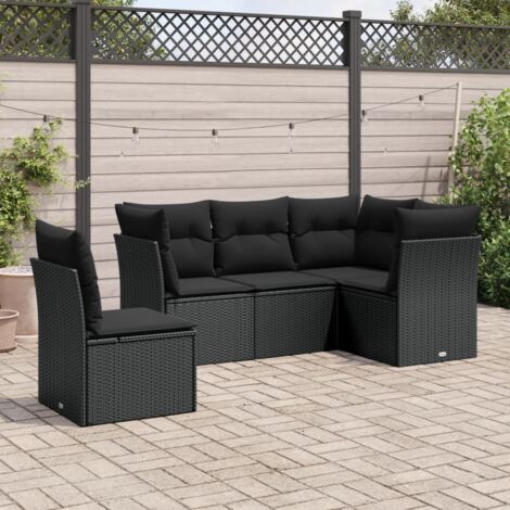 vidaXL Salon de jardin 5 pcs avec coussins noir résine tressée (1/3)