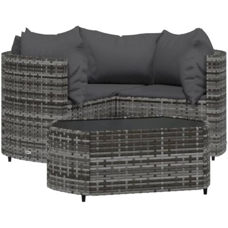 Vidaxl – Salon de jardin 4 places avec coussins gris – Résine tressée résistante aux intempéries – Table basse en verre trempé – Conçu pour usage extérieur (1/6)