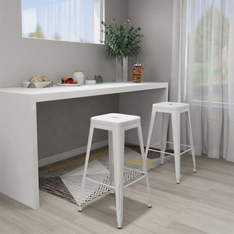 vidaXL Tabourets de bar empilables lot de 2 blanc Métal (1/5)