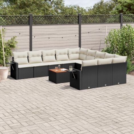 vidaXL Salon de jardin 12 pcs avec coussins noir résine tressée (1/3)