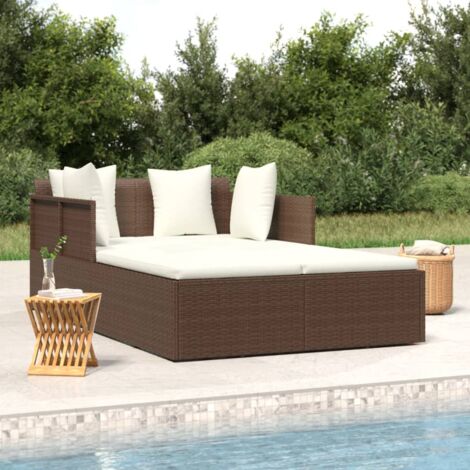 Vidaxl – Chaise longue de jardin en résine tressée – Coussin amovible – Dossier incurvé – Charge maximale 110 kg – Dimensions 182x118x63 cm