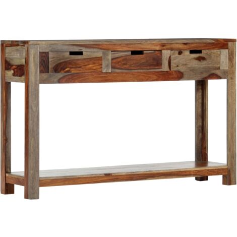 Vidaxl – Table console bois massif 120x30x75 cm – 3 tiroirs spacieux – Finition laquée – Élément central élégant pour salon ou entrée (1/6)