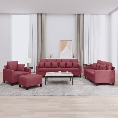 Vidaxl – Ensemble de canapés 4 pcs – Canapé d'angle rouge bordeaux – Tissu polyester – Dimensions 198x77x80 cm – Confort optimal avec coussins