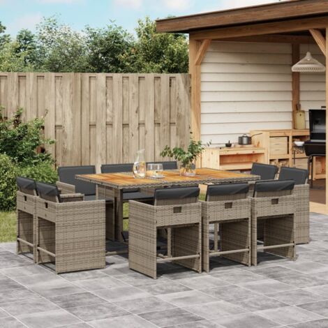vidaXL Ensemble à manger de jardin 11pcs avec coussins gris poly rotin