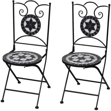 vidaXL Folding Chairs 2 pcs Ceramic Black and White (1/8)
