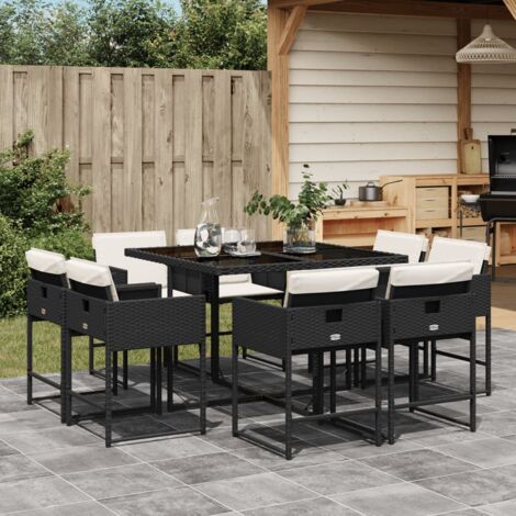 vidaXL Ensemble à manger de jardin 9pcs coussins noir résine tressée (1/5)