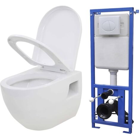 Vidaxl – Toilette murale suspendue céramique blanche – Réservoir dissimulé 11L – Abattant avec fonction de ralentissement – Dimensions 36x50x41,5cm (1/9)