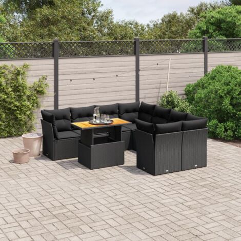 vidaXL Salon de jardin 9 pcs avec coussins noir résine tressée (1/3)