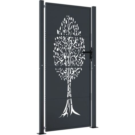 Vidaxl – Portail de jardin en acier galvanisé anthracite 105x205 cm – Design arbre découpé au laser – Système de verrouillage inclus