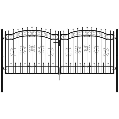 Vidaxl – Portail fer et acier noir 305x173 cm – Résistant à la rouille – Verrouillage rapide avec 3 clés – Design supérieur arquée