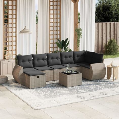 vidaXL Salon de jardin 8 pcs avec coussins gris résine tressée (1/4)