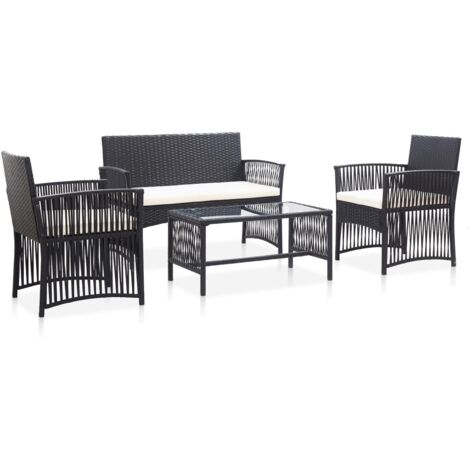 Vidaxl – Salon de jardin 4 pcs avec coussins épais – Résine tressée noire résistante aux intempéries – Cadre en acier robuste – Dimensions table 80x45x40 cm