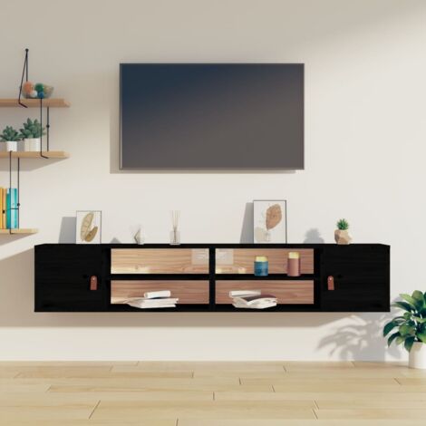 vidaXL Armoires murales 2 pcs Noir 80x30x30 cm Bois de pin massif (1/6)