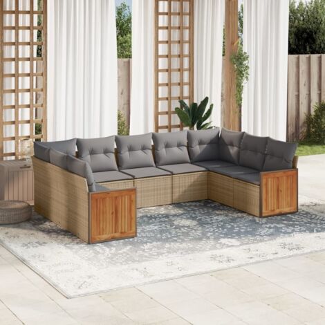 vidaXL Salon de jardin avec coussins 9 pcs beige résine tressée (1/3)