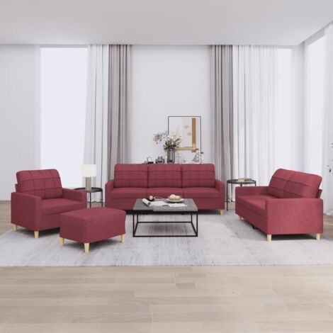 Ensemble de canapés 4 pcs avec coussins Rouge bordeaux Tissu vidaXL