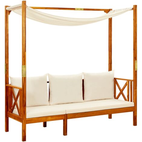 Vidaxl – Banc de jardin 3 places avec auvent – Bois d'acacia massif – Dimensions 179 x 66 x 180 cm – Coussins épais crème