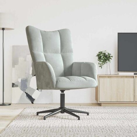 Vidaxl – Fauteuil relax pivotant 360° en velours gris clair – Mousse épaisse pour confort optimal – Cadre en acier durable – Dimensions 62x68x91cm (1/5)