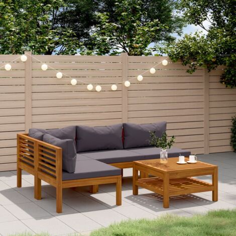 Vidaxl – Salon de jardin 5 pièces en bois d'acacia massif – Table 65x65cm – Canapés modulables avec coussins en polyester – Résistant aux intempéries (1/5)