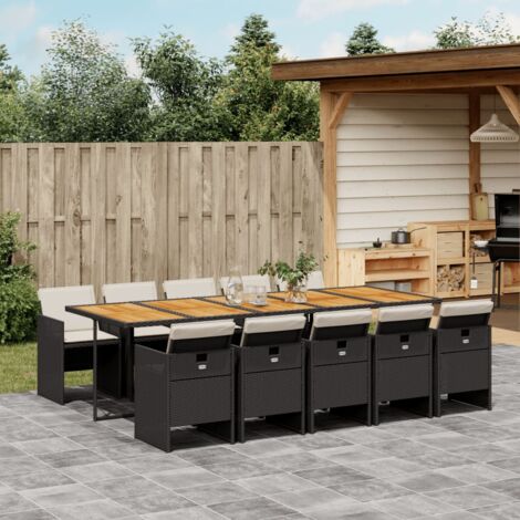 vidaXL Ensemble à manger de jardin 11 pcs coussins noir résine tressée