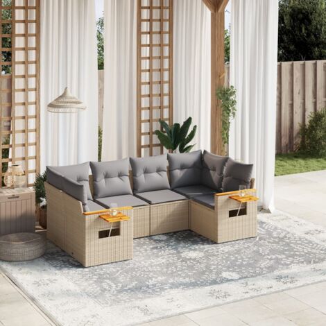 vidaXL Salon de jardin avec coussins 6 pcs beige résine tressée (1/5)