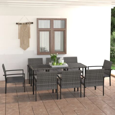 vidaXL Ensemble à manger de jardin 9 pcs Résine tressée Gris (1/5)