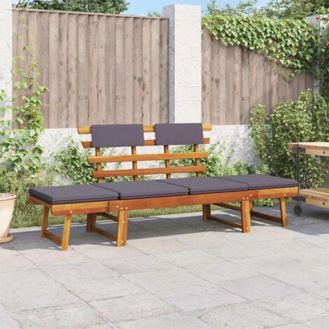 Vidaxl – Banc de jardin 2 en 1 en bois d'acacia massif – Coussins amovibles – Longueur 190 cm – Résistant aux intempéries