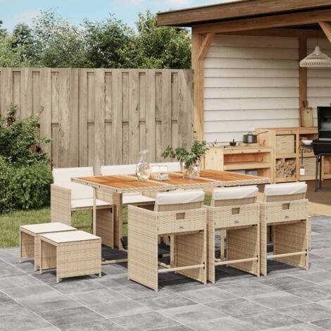vidaXL Ensemble à manger de jardin et coussins 11 pcs beige poly rotin
