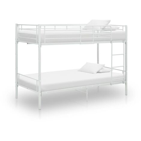 Vidaxl – Lit superposé en métal blanc 90x200 cm – Structure robuste avec échelle et garde-corps – Parfait pour chambres d'enfants (1/8)
