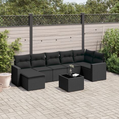 Salon de jardin 8 pcs avec coussins noir résine tressée vidaXL (1/3)