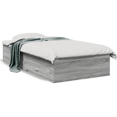 Vidaxl – Cadre de lit avec tiroirs 90x190 cm – Bois d'ingénierie – Tiroirs 76,5x31,5 cm – Assemblage requis – Style contemporain sonoma gris