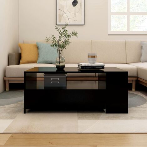 Vidaxl – Table basse fixe noire 102x55x42 cm – Bois d'ingénierie avec étagère et tiroirs – Pour rangement livres et objets décoratifs (1/6)